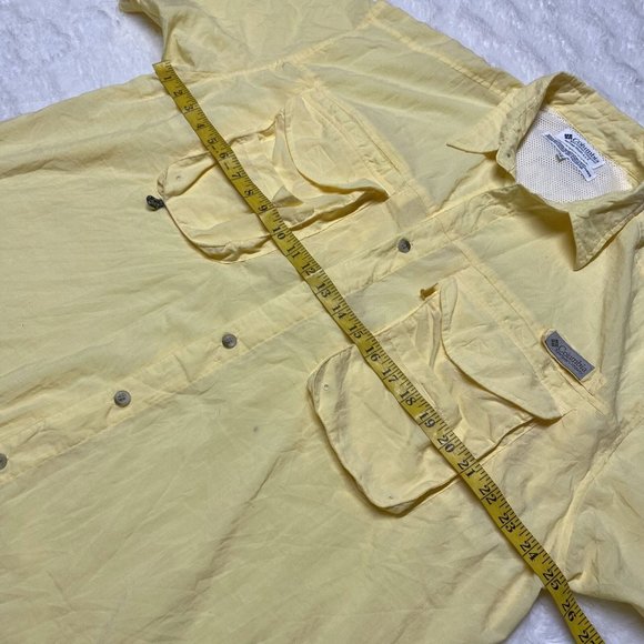 Columbia PFG Fishing Shirt Men's Yellow XL Nylon Short Sleeve Pockets Button-Up - Picture 9 of 11